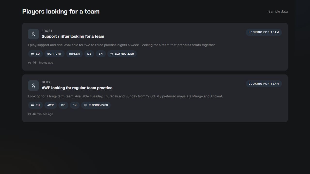 Find players for your team